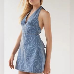 UO denim halter wrap dress